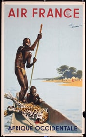 Original 1950s Air France West Africa Travel Poster