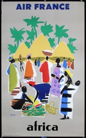 Original Vintage 1950s Air France Travel Poster Africa