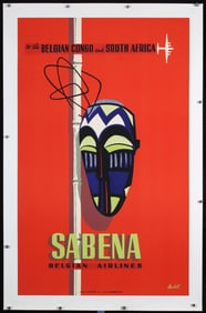 Original 1950s Sabena Travel Poster South Africa Congo