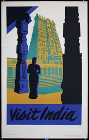 Original Vintage 1950s India Travel Poster