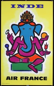 Original Vintage 1950s Air France Travel Poster India