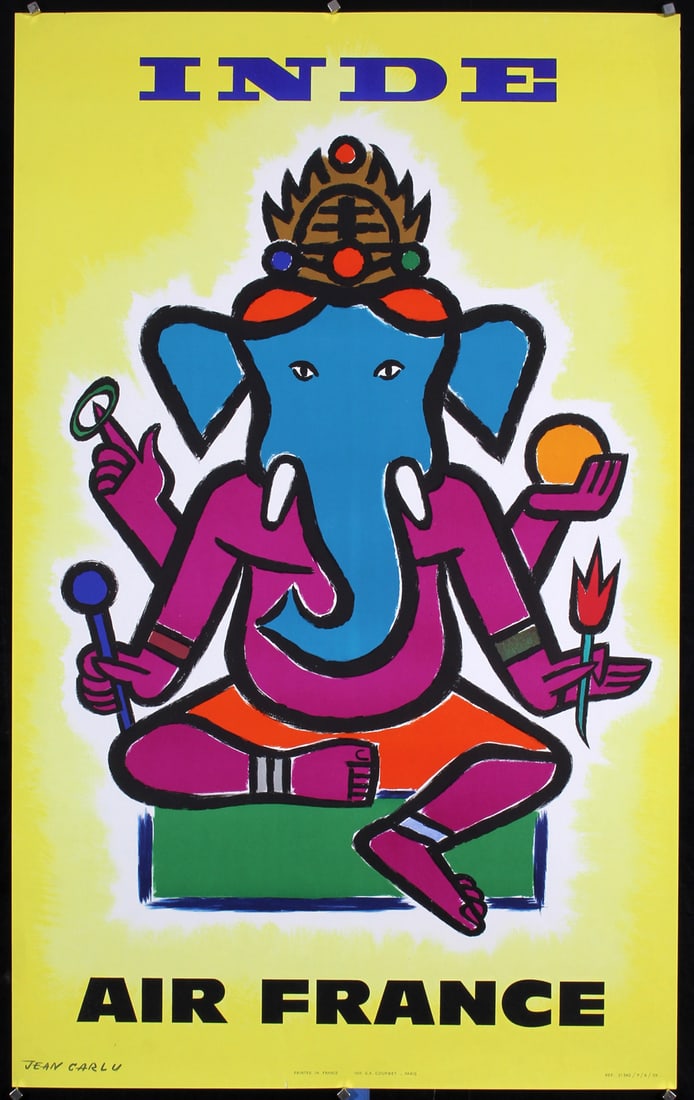 Original Vintage 1950s Air France Travel Poster India (1 of 1)