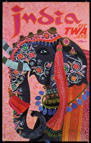 Original c. 1960s David Klein TWA India Travel Poster