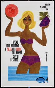 Original c. 1960s Russian Travel Poster Yalta Sochi