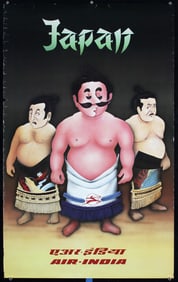 Original Vintage 1980s Air India Travel Poster Japan