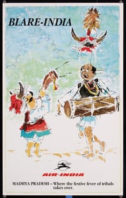 Original Vintage 1980s Air India Travel Poster