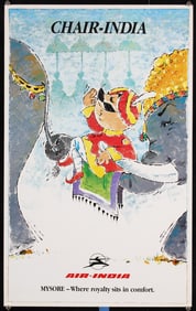 Original Vintage 1980s Air India Travel Poster Mysore