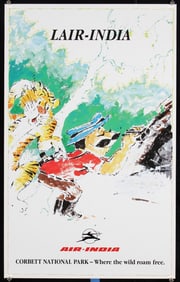 Original Vintage 1980s Air India Travel Poster