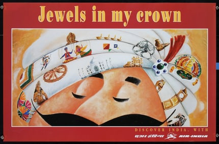Original Vintage 1980s Air India Travel Poster Jewels