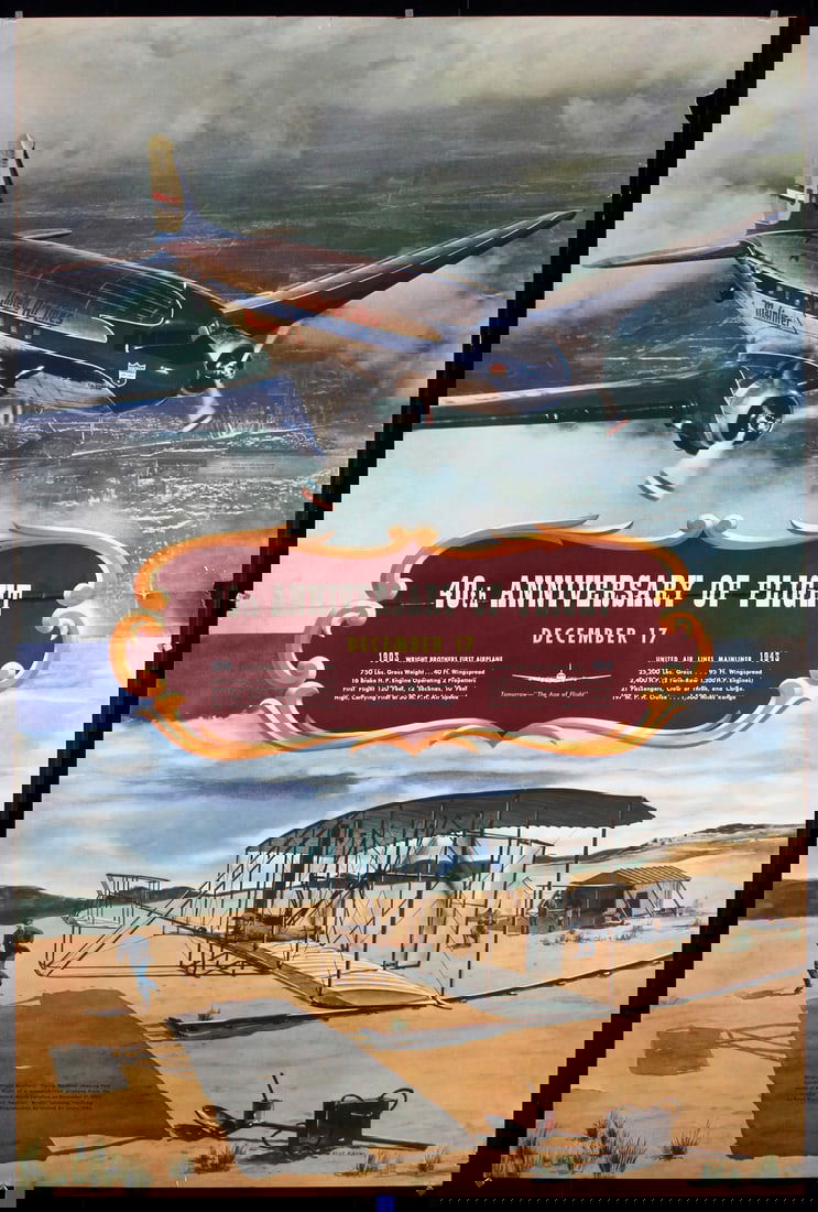 Original Vintage 1940s United Air Flight Travel Poster (1 of 1)