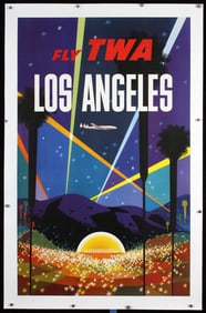 Original 1950 TWA Los Angeles Travel Poster David Klein