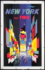 Famous Original c.1960 TWA NY Travel Poster David Klein