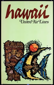 Original 1960s United Air Lines HAWAII Travel Poster