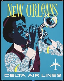 Original 1960s Delta Air Travel Poster New Orleans
