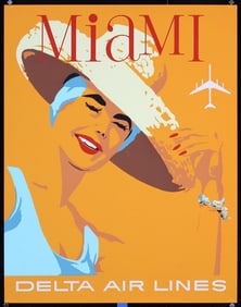 Original Vintage 1960s Delta Air Travel Poster Miami