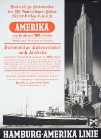 Original 1930s HAPAG New York Ocean Liner Travel Poster