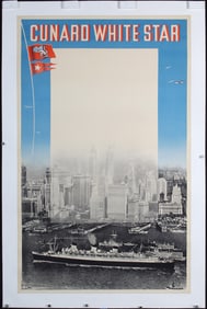 Original Vintage 1930s Cunard White Star Travel Poster