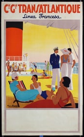 Original c. 1930s French Line Summer Travel Poster