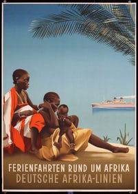 Rare Original 1930s Africa Cruise Travel Poster