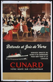 Original c. 1940s/50s Cunard Travel Poster Queen Elizab