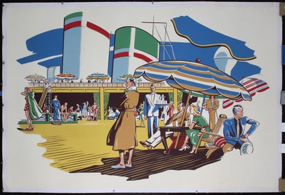Original Vintage 1950s Silkscreen Cruise Ship Poster