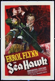 Rare Original 1940 US 1-Sheet SEA HAWK Poster Flynn