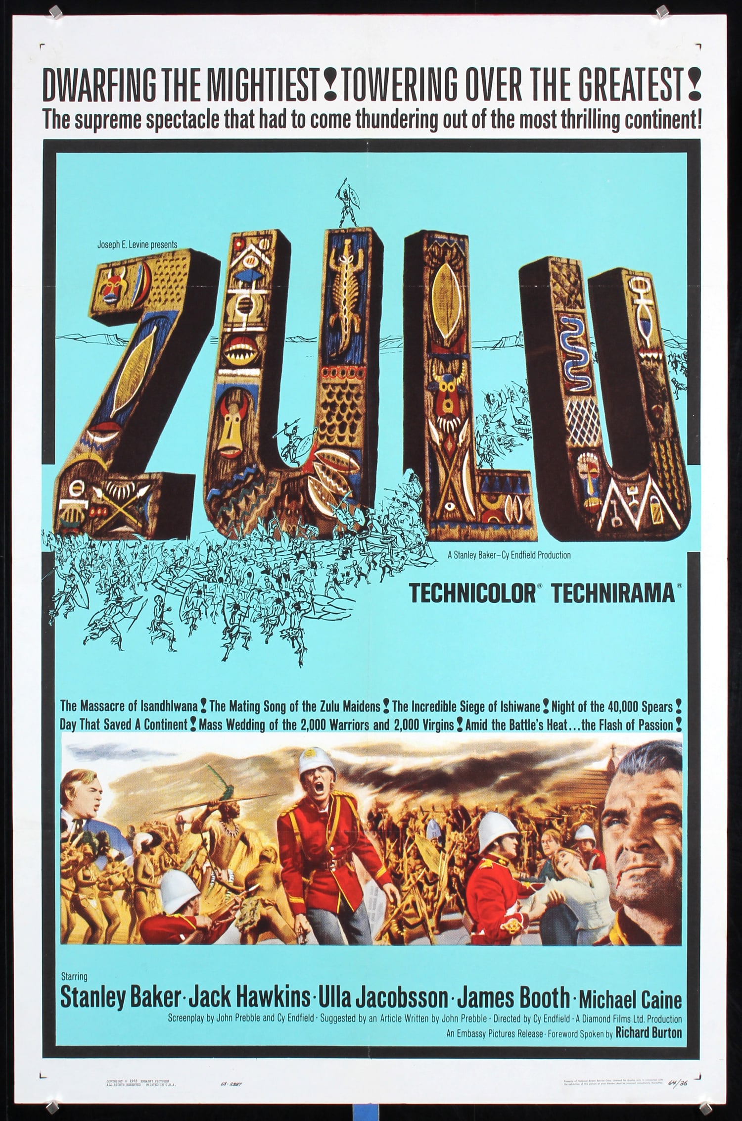 Original 1964 US 1-Sheet Poster ZULU Michael Caine (1 of 1)