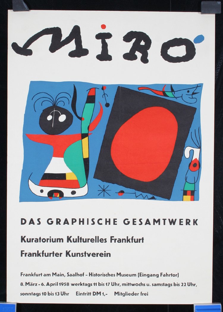 4 Original Modern Art Posters: Various Artists. Miro + Leger (4 Posters). Offset 1958. Size: 23.2 x 16.5 in. (59 x 42 cm). Printer: . Condition Details: (A-) incl 2 Miro and 2 Fernand Leger (Haus der Kunst München, 1957, 16x12 in.