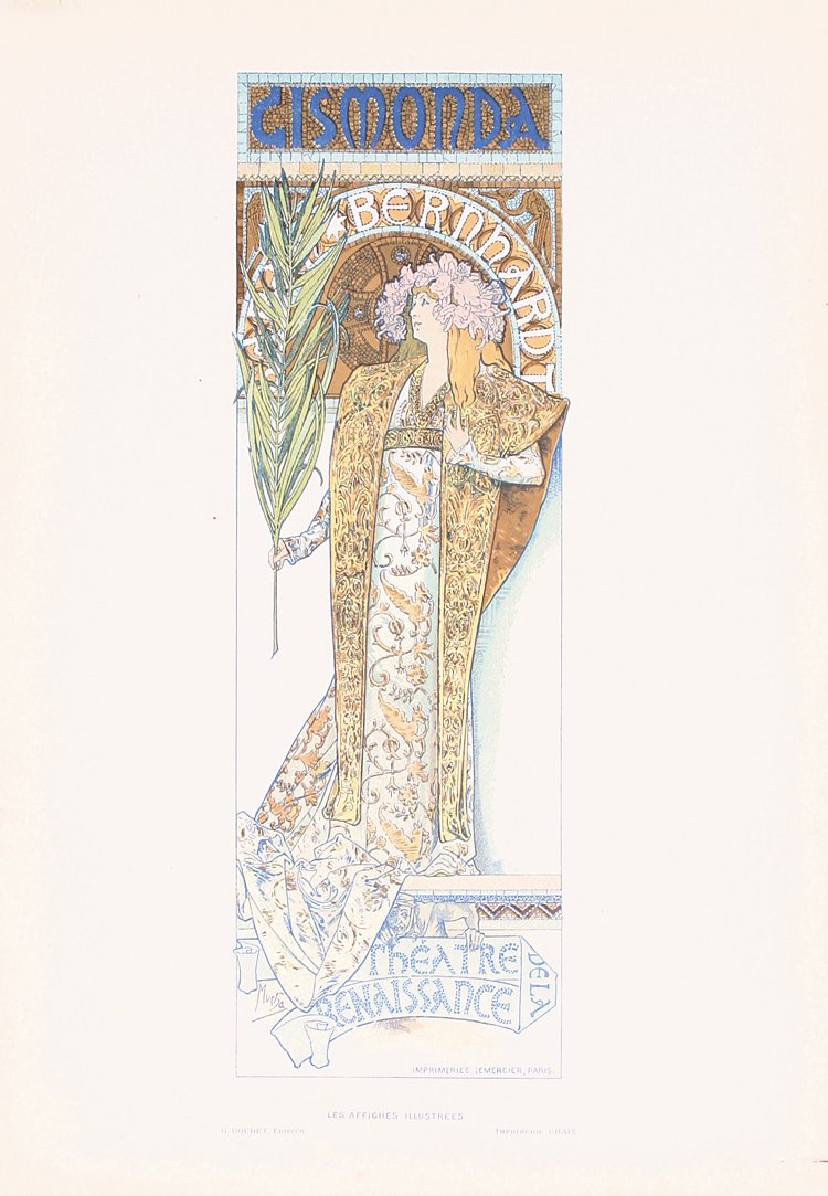 Original 1896 MUCHA Affiches Illustrees Poster GISMONDA: Mucha, Alfons Maria 1860 - 1939. Gismonda - Sarah Bernhardt (Les Affiches Illustrées). Lithograph 1896 . Size: 12.2 x 8.6 in. (31 x 22 cm) . Printer: Chaix, Paris . Condition Details: (A) minimal sta