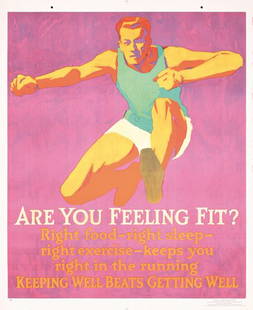 ORIGINAL Mather Work Poster 1929 Runner Feeling Fit: Anonymous - USAAre you feeling fit?Lithograph 192944 x 36.2 in. (112 x 92 cm)Condition: (A) minimal creasing and staining in the outer marginsEstimate: $1,800Reserve: $1,000