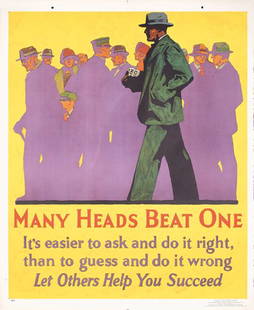 ORIGINAL Mather Work Poster 1920s Chicago Many Heads: Anonymous - USAMany Heads Beat OneLithograph 192944 x 36.2 in. (112 x 92 cm)Condition: (A) tiny tears in the marginsEstimate: $1,000Reserve: $600