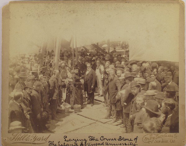 The Stanford's and Standford University Photograph: Stanford,CA - Santa Clara County - c1885 - An important photograph. Leland Stanford and his wife Jane stand together as construction of Stanford University begins. Photo measures 9 1/8 x