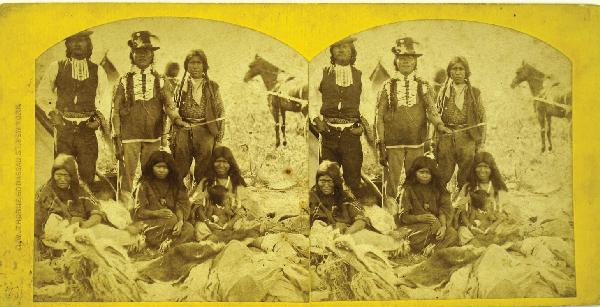 Snake Indians Stereoview: Bingham County,ID - 1864-1879 - Although we are not certain this photo was taken on the Ft. Hall Reservation, the people in the photo are definitely Snake Indians from period handwriting