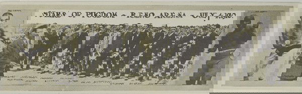 Jack Johnson Fight Post Card: Reno,NV - Washoe County - c1906 - Post card of one of the most famous boxing matches in history. 11’’x 3 ½ , in good condition with slight wear.