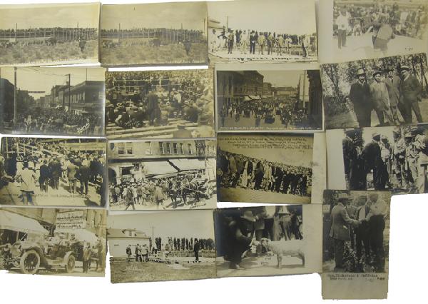 Johnson-Jeffries Prizefight RPC Collection: Reno,NV - Washoe county - July 4, 1910 - Lot of 21 RPCs showing aspects and scenes of the Jack Johnson and Jim Jeffries fight. Many photos taken by Dana Studio of San Francisco. Included