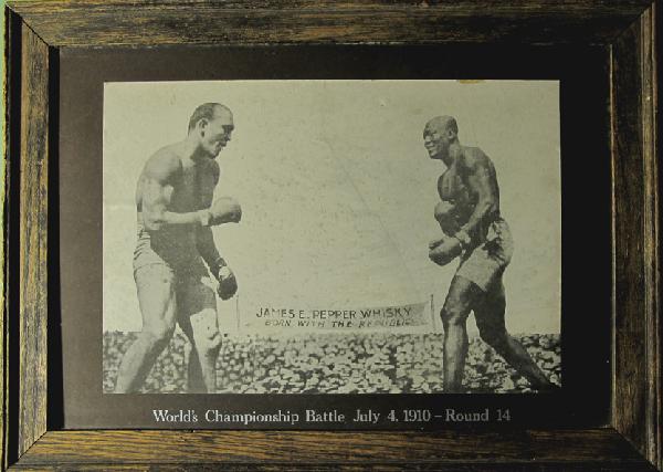 World's Championship Battle, Round 14 (Enhanced P: Reno,NV - Washoe County - 1910 - A classic view of Jack Johnson and Jim Jeffries, squaring off in the 14th round of "The Fight of the Century," on July 4th 1910, in Reno, NV. Th