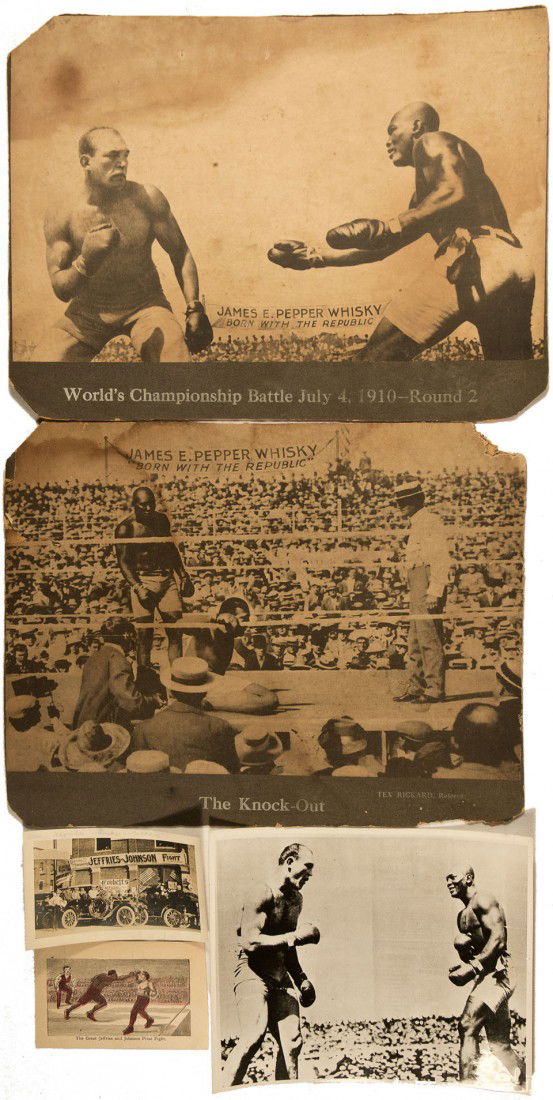 NV - Reno,Washoe County - July 4, 1910 - Johnson: Lot of 4 items from the Jim Jeffries vs. Jack Johnson heavyweight title fight in Reno, NV July 4, 1910. The fight was dubbed as the "Battle of the Century" and carried many racial tensions. The items