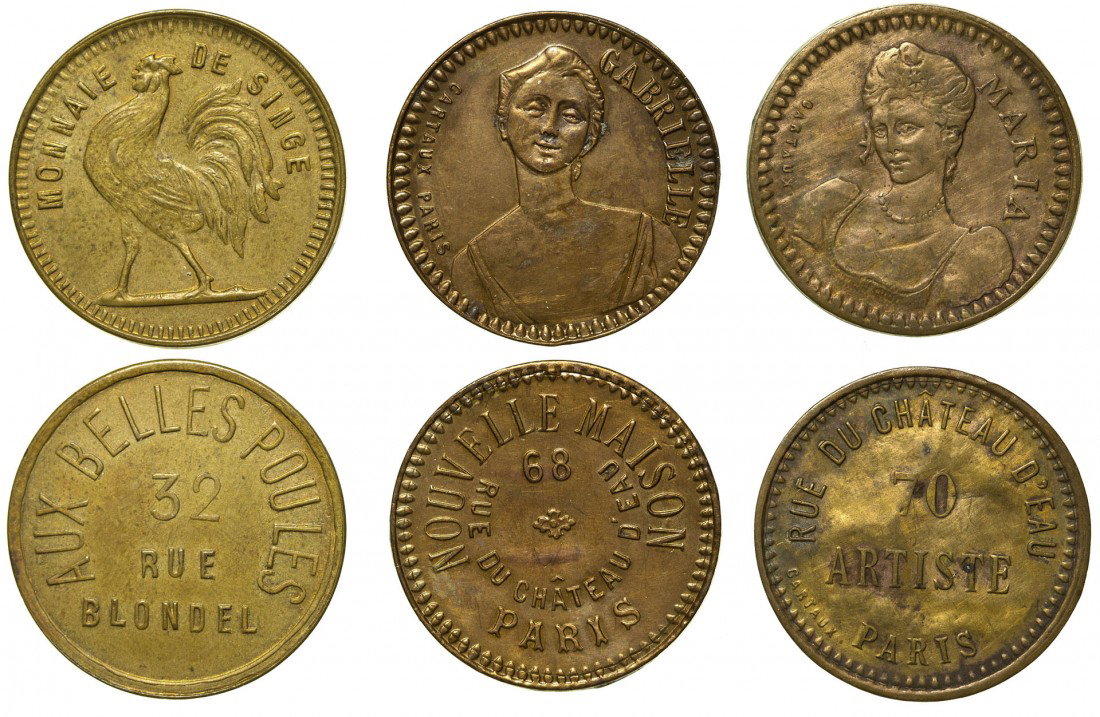 Paris Brothel Tokens: France,c1890-1910 - Lot of 3 shell cards. 1. Maria 2. Aux Belles Poules (The beautiful hens) 3. Gabrielle