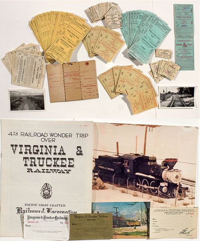 V&T Unused Tickets - Reno, NV: c1900 This is a box containing quite a few (too many to count) unused tickets and passes from the Virginia & Truckee Railway. Several are good form trips between Reno and Minden, others Carson City to