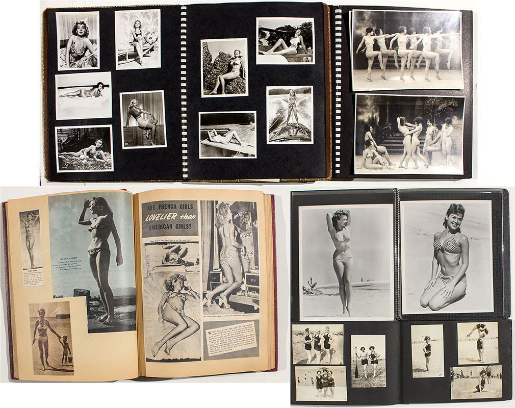 Albums of Pin-Ups from 1920's-50's -: c1920 This is a lot of five albums containing photographs, in both black and white and color, showing a bevy of bathing beauties and pin-up hopefuls. These date from around the 1920's up to the 1950's