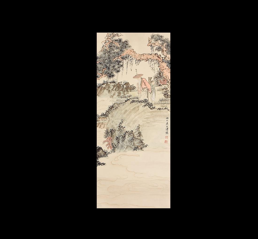 Chinese Scroll Painting with Landscape and Figures (1 of 1)