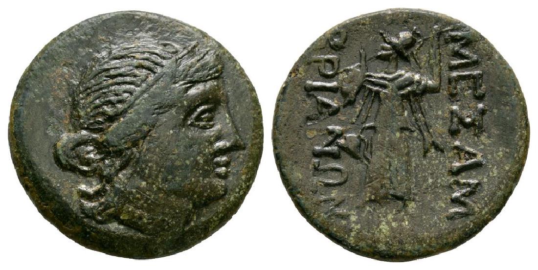 Thrace - Mesembria - Athena Promachos Unit: 400-350 BC. Obv: diademed female head right. Rev: MESAM-BRIANWN legend to right and left of Athena Promachos walking left, brandishing a spear and holding shield on her left arm. BMC 12; SNG BMC Black