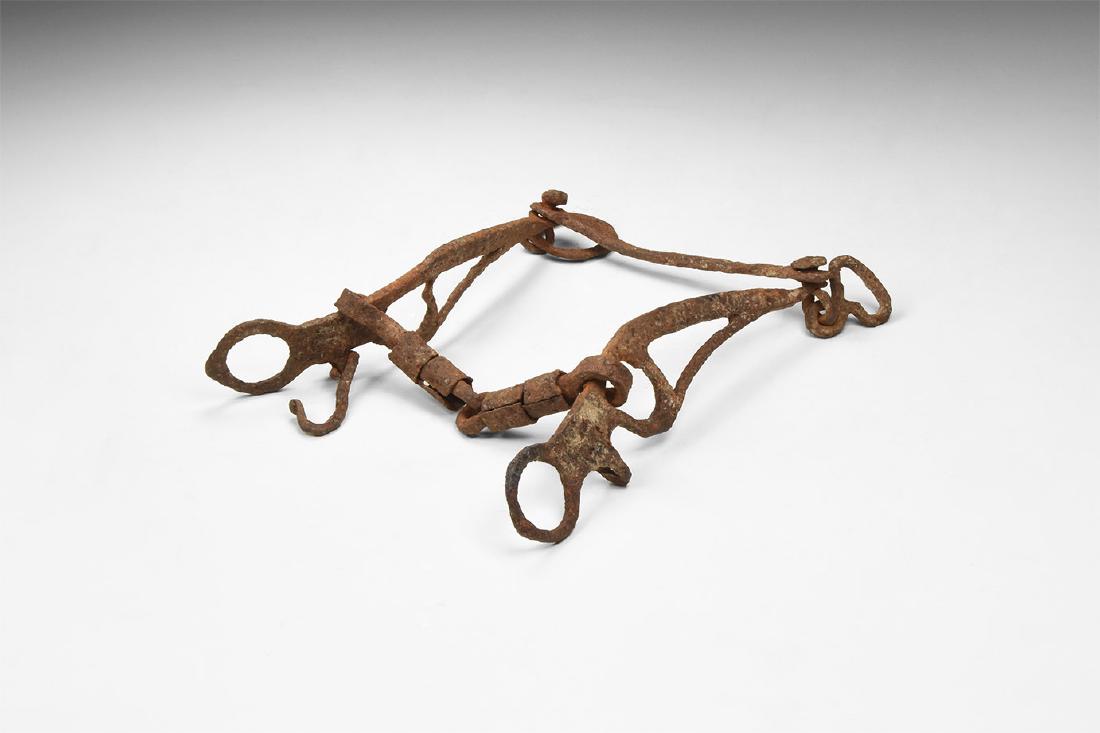 Iron Age Celtic Horse Bit Set: 2nd-1st century BC. An iron snaffle bit with harness rings and links. See Manning, W.H. Catalogue of the Romano-British Iron Tools, Fittings and Weapons in the British Museum,London, 1985, p.66-7 for