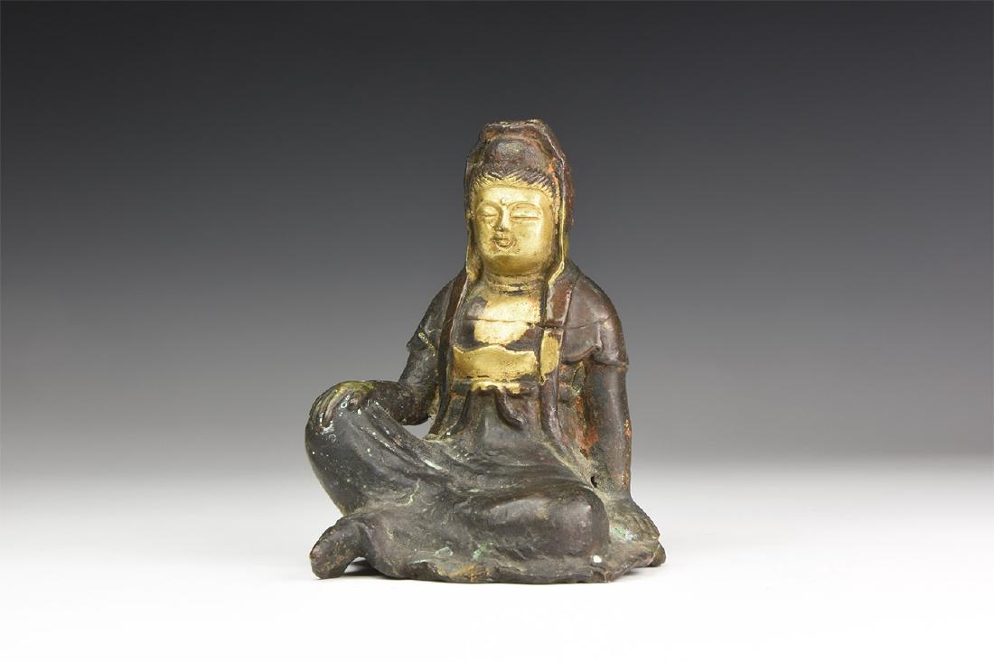 Chinese Gilt Seated Bodhisattva Figurine. (1 of 1)