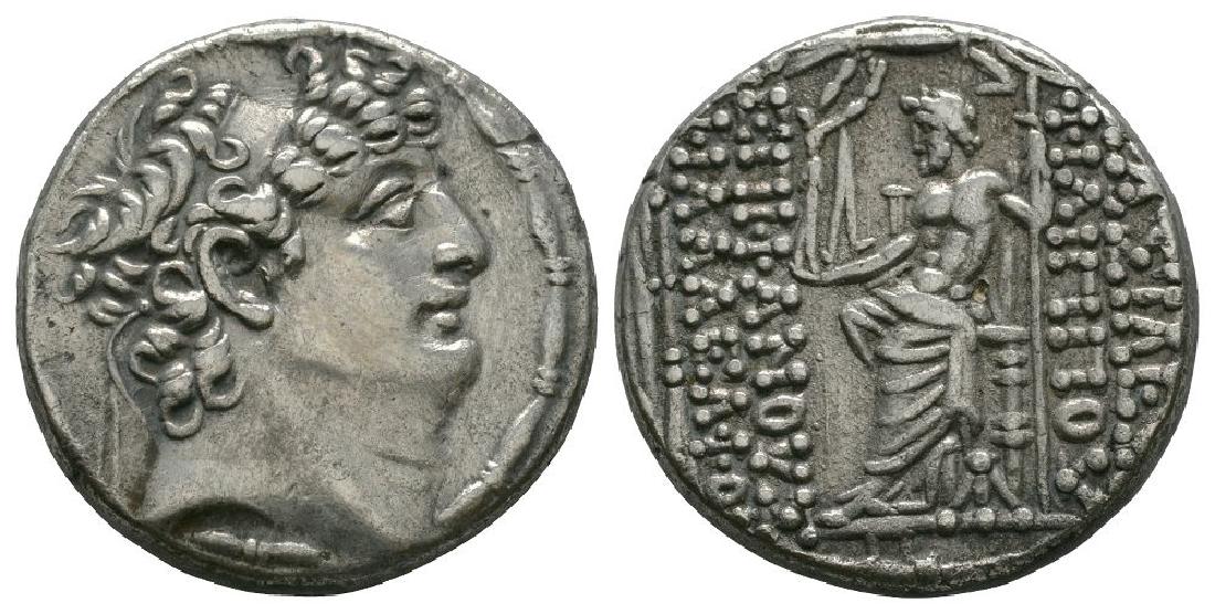 Seleukid - Philip P - Zeus Tetradrachm: After 64 BC. Obv: laureate bust right within fillet border. Rev: Zeus enthroned holding Nike and sceptre with inscriptions around. See Sear 7214.15.95 grams.
