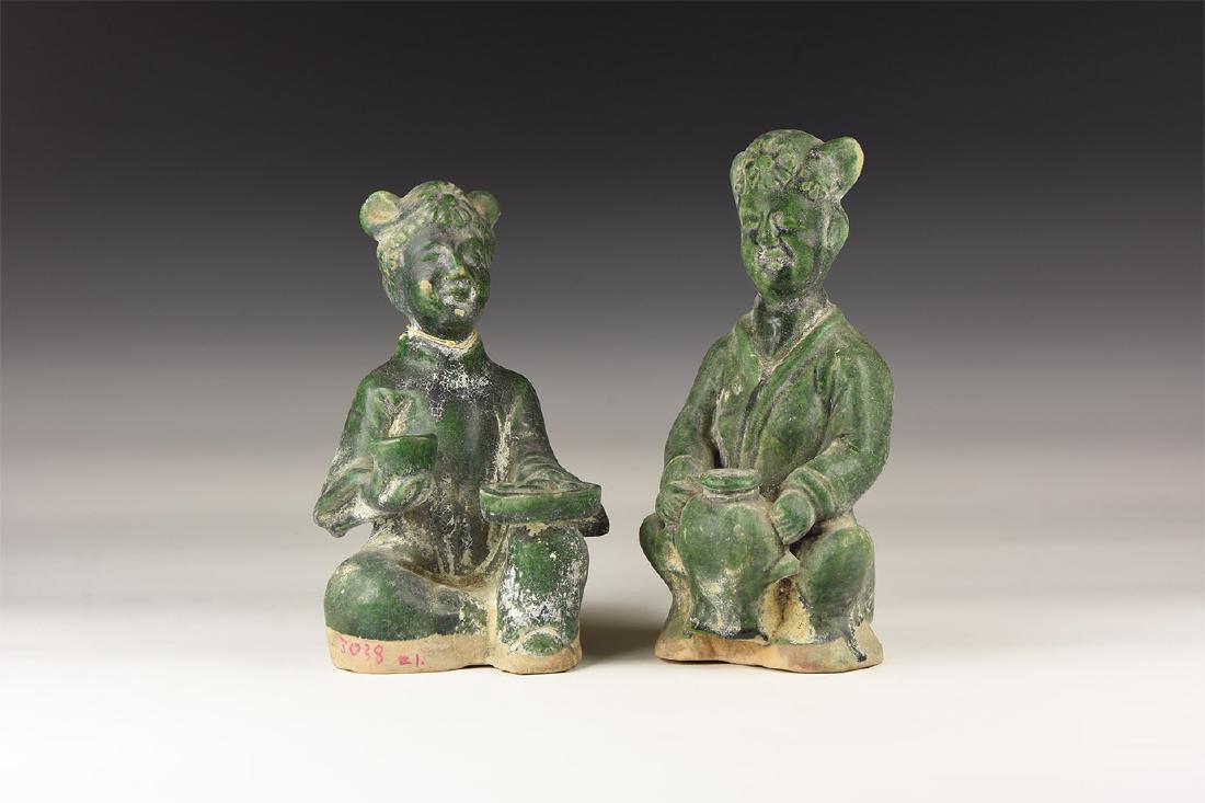 Chinese Green Glazed Statuette Pair (1 of 1)
