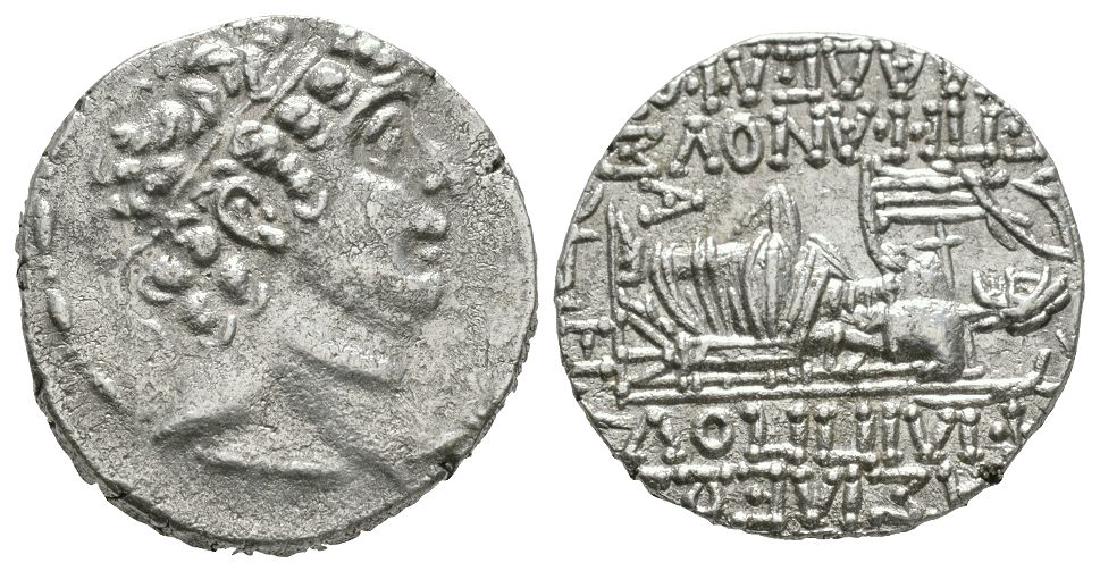 Seleukid - Philip I Philadelphus - Zeus Tetradrachm: 95-94 BC or 76-75 BC. Northern Syria mint. Obv: diademed head of Philip right. Rev: BASILEOS FILIPPOY EPIFANOYS FILADELFOY to right and left of Zeus seated left, holding Nike and sceptre; A in lower l
