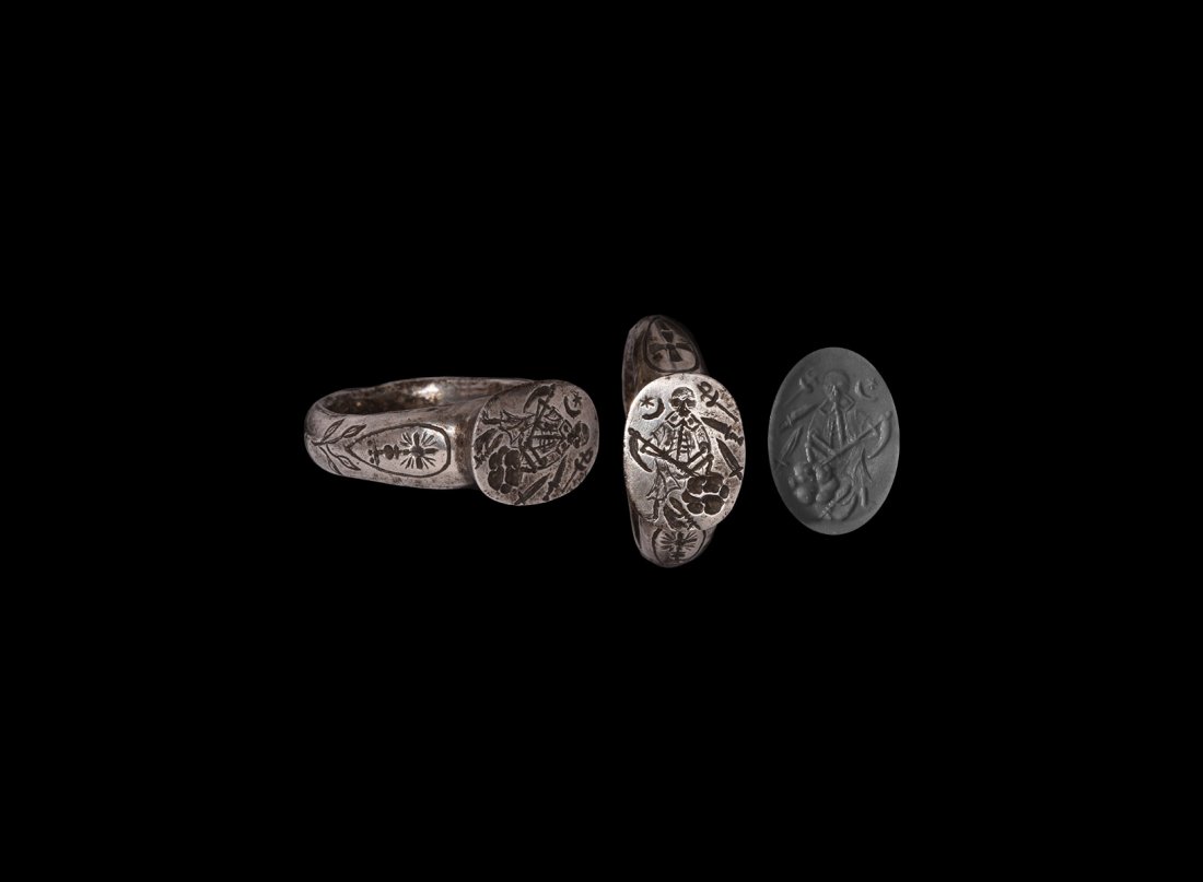 Silver Memento Mori Ring with Figure of Death (1 of 1)