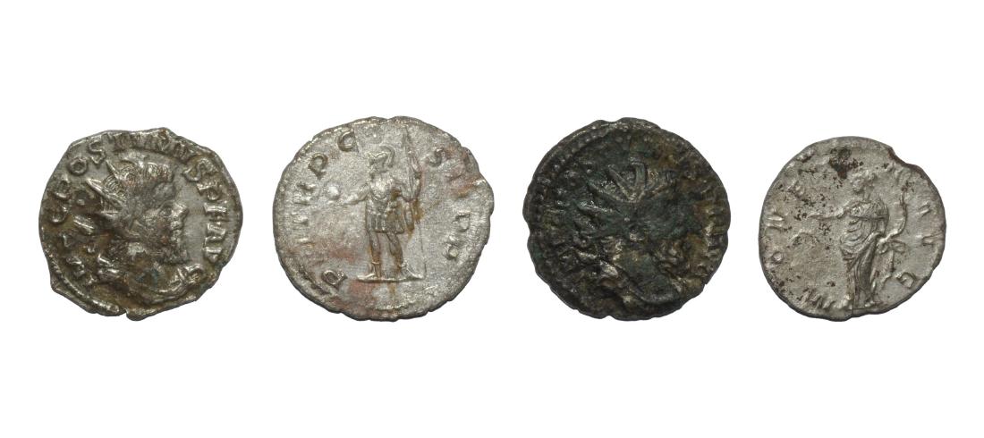 Postumus - Antoninianii [4]: 259-268 AD. Group comprising antoninianii: Postumus, different reverses including Moneta. 12.7 grams total. . Moneta reverse coin ex Beachy Head hoard, 1961 (with ticket"). [4, No Reserve]
