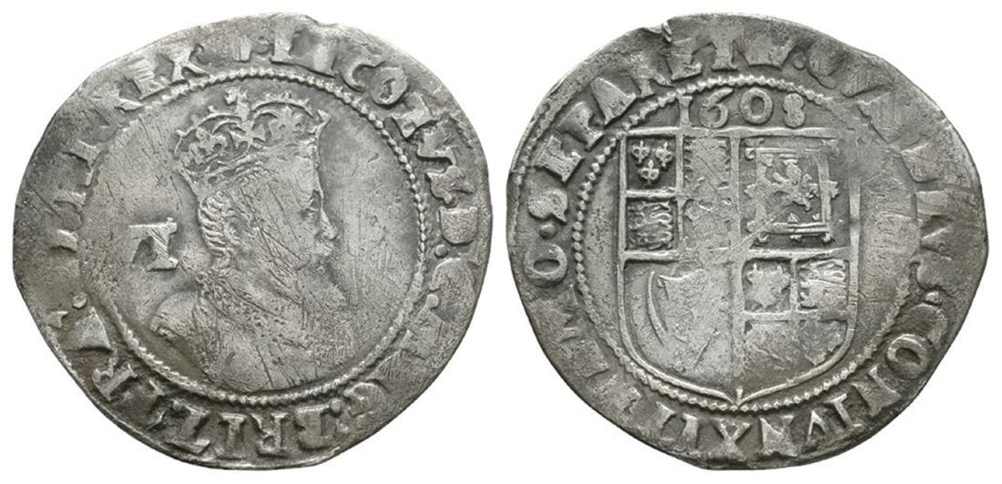 English Stuart Coins - James I - 1608 - Sixpence (1 of 1)